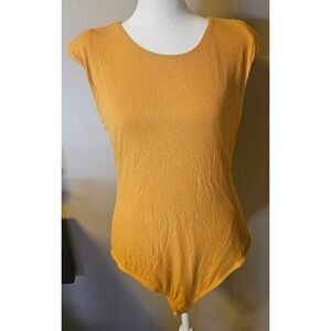 Evolutionary Mustard Yellow Ribbed Cap Sleeve Thong Bodysuit XL Made in USA